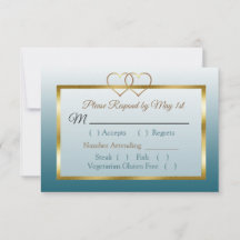 Cartão RSVP de Casamento de Gradação Azul e Dourad