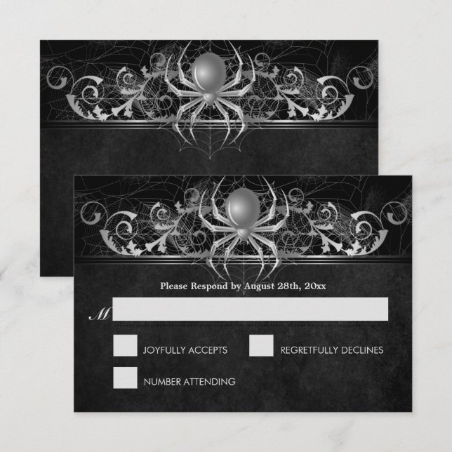 Cartão RSVP de Casamento de Halloween Elegante (Frente/Verso)