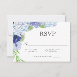 Cartão RSVP de Casamento de Hydrangea Azul