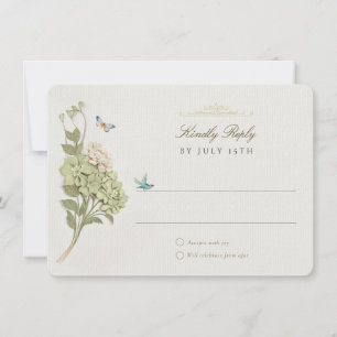 Cartão RSVP de Casamento de Hydrangea Verde Elegan