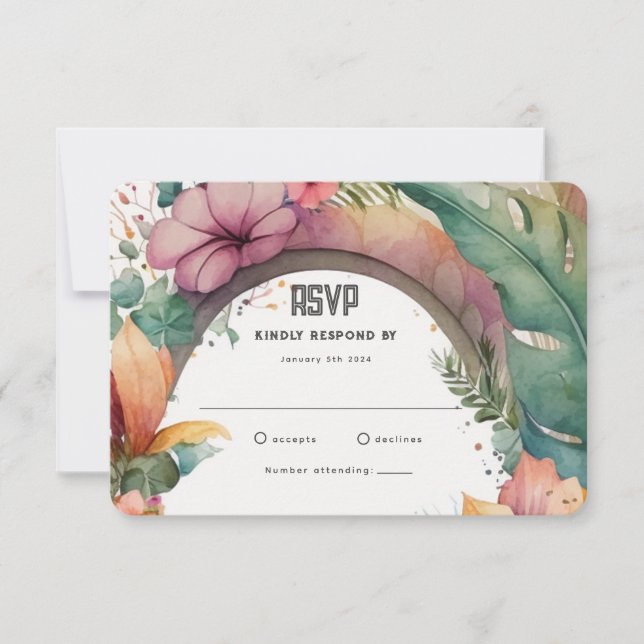 Cartão RSVP de Casamento de Jardim de Verão de Arc (Frente)