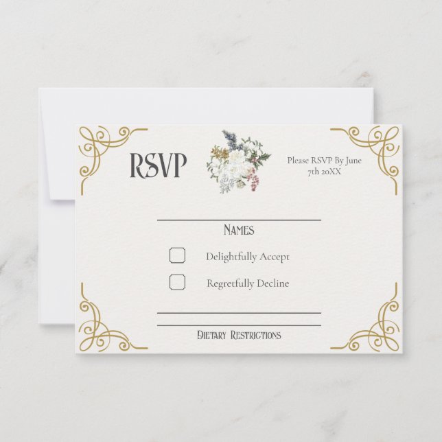 Cartão RSVP de Casamento de Jardim Dourado (Frente)