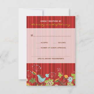 Cartão RSVP de Casamento de Jardim Floral Vermelho