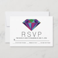 Cartão RSVP de casamento de joias de diamante geom