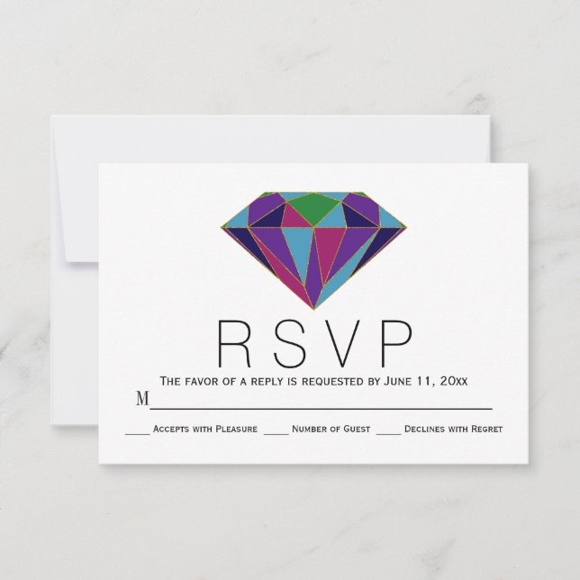 Cartão RSVP de casamento de joias de diamante geom (Frente)