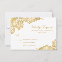 Cartão RSVP de Casamento de Lace Dourado Elegante