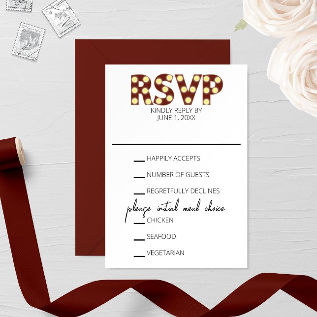 Cartão RSVP de Casamento de Luzes Marquee (Criador carregado)