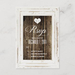 Cartão RSVP de Casamento de Madeira da Barn com Mo