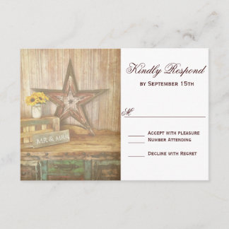 Cartão RSVP de Casamento de Madeira da Estrela Oci