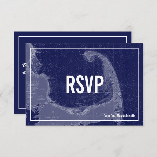 Cartão RSVP de Casamento de Mapa de Cabo Cod Vinta (Frente/Verso)