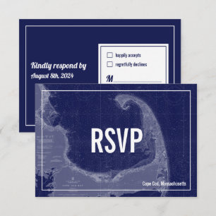 Cartão RSVP de Casamento de Mapa de Cabo Cod Vinta