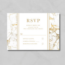 Cartão RSVP de Casamento de Marble Dourado Elegant