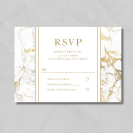 Cartão RSVP de Casamento de Marble Dourado Elegant