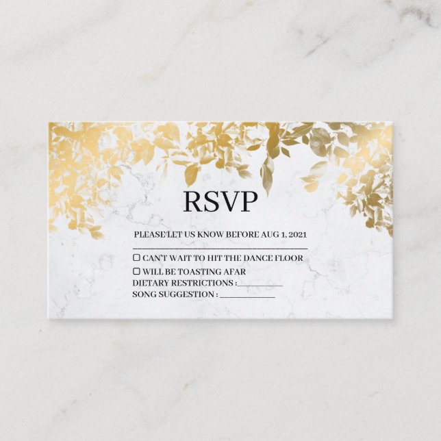 Cartão Rsvp De Casamento De Marble Elegante Dourad (Frente)