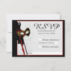 Cartão RSVP de Casamento de Mascarada Elegante
