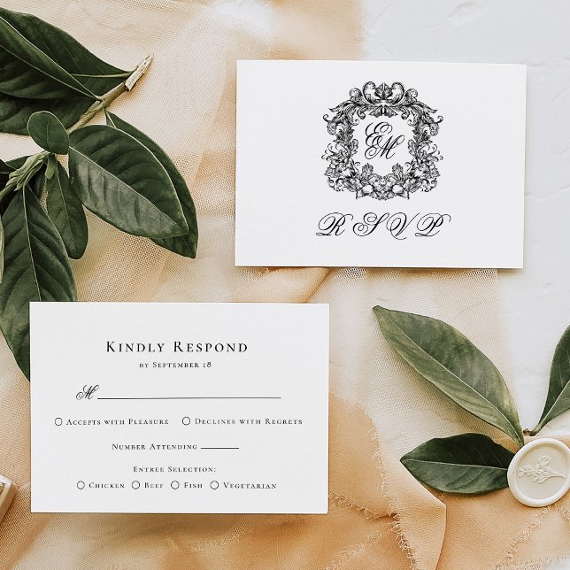 Cartão RSVP de Casamento de Menu Elegante Monogram (Criador carregado)