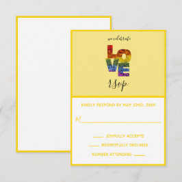 Cartão RSVP de Casamento de Mesmo Sexo Amarelo AMO