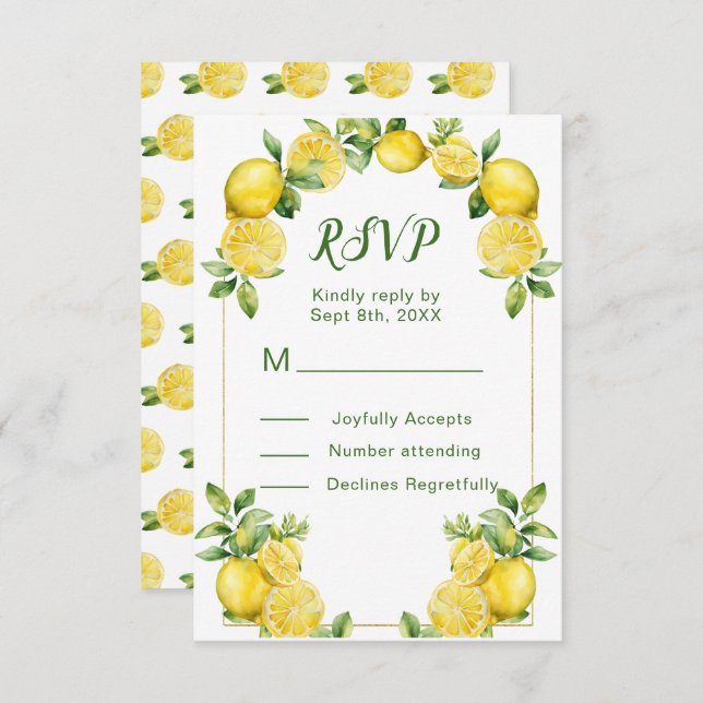 Cartão RSVP de Casamento de Moldura de Lemon Green (Frente/Verso)