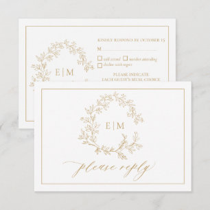 Cartão RSVP de Casamento de Monograma de Folha Do