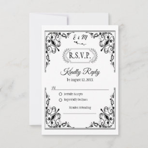 Cartão RSVP de Casamento de Monograma Gótico Elega