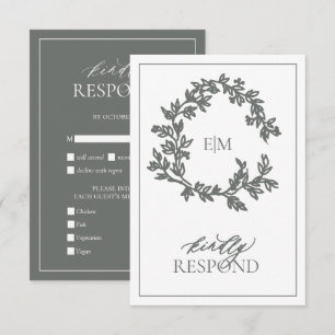 Cartão RSVP de Casamento de Monograma Verde Eucal