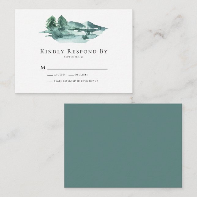 Cartão RSVP de Casamento de Montanhas BUDGET (Frente/Verso)