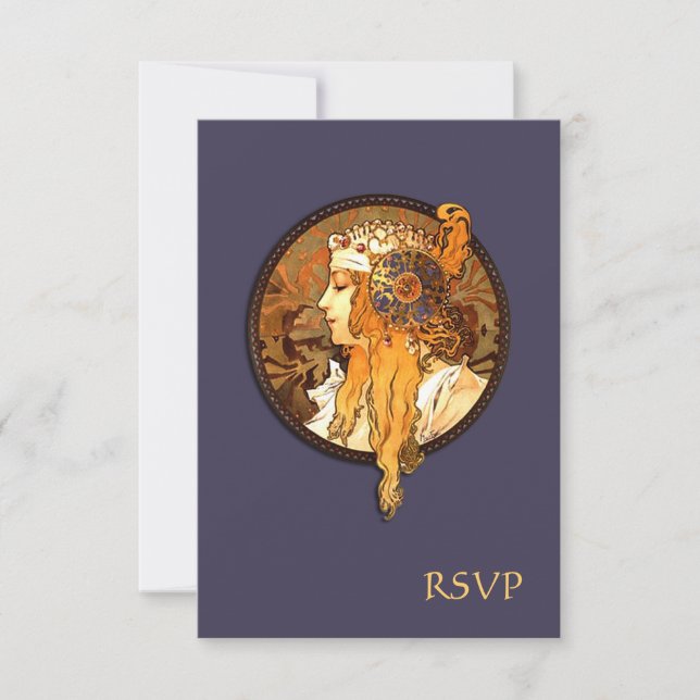 Cartão RSVP de Casamento de Noiva Art Nouveau (Frente)