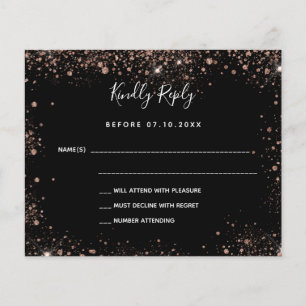 Cartão RSVP de casamento de orçamento rosa a preto