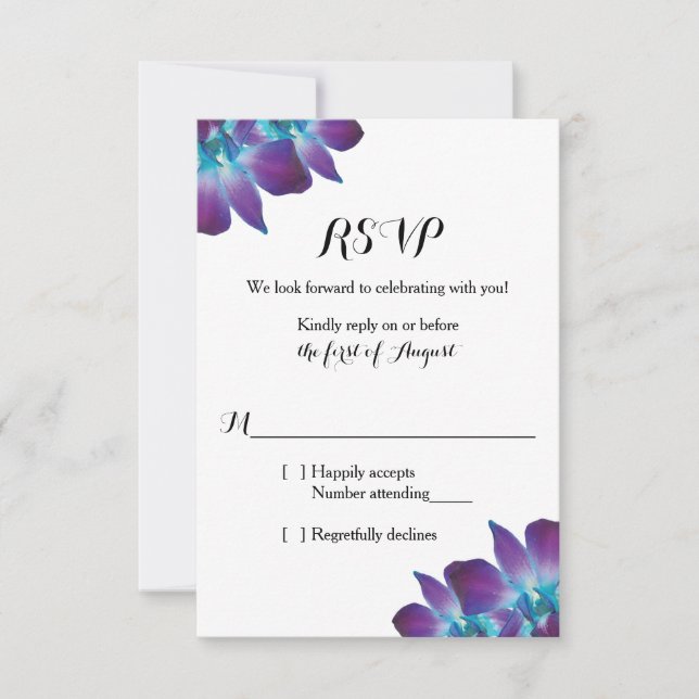 Cartão RSVP de Casamento de Orquídea de Dendrobium (Frente)