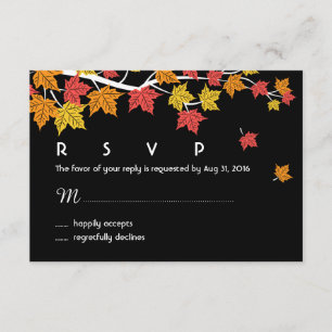 Cartão RSVP de Casamento de Outono com Folhas de M