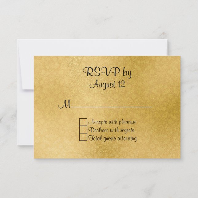 Cartão RSVP de Casamento de Padrão Dourado (Frente)