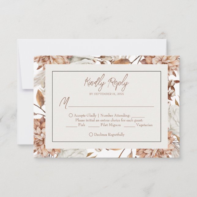 Cartão RSVP de Casamento de Pampas Neutral Boho (Frente)