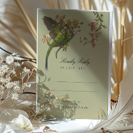 Cartão RSVP de Casamento de Par de Papagaio Tropic