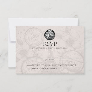 Cartão RSVP de Casamento de Passaporte de Paris