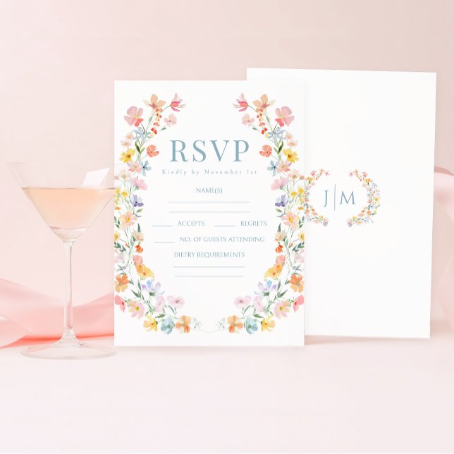 Cartão RSVP de Casamento de Pastel Wildflower Colo (Criador carregado)