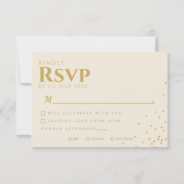 Cartão RSVP de Casamento de Pé Ouro Mínimo (Frente)