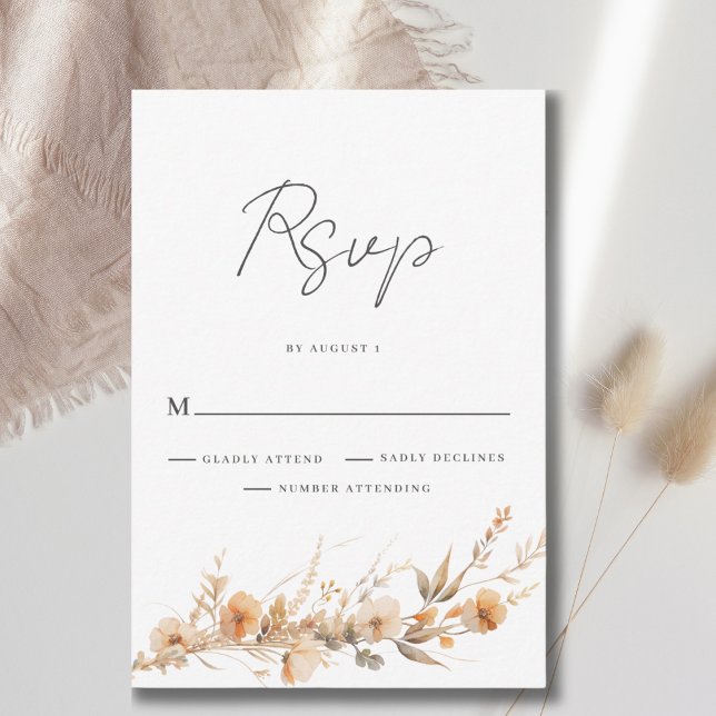 Cartão RSVP de Casamento de Peach Wildflower (Criador carregado)