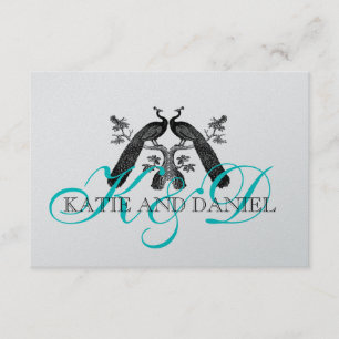 Cartão RSVP de Casamento de Peacock Silver Aqua