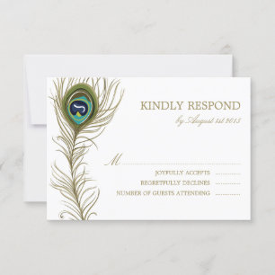 Cartão RSVP de Casamento de Penas de Peacock Whims