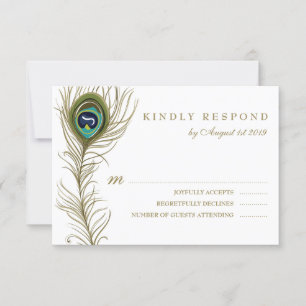 Cartão RSVP de Casamento de Penas de Peacock Whims