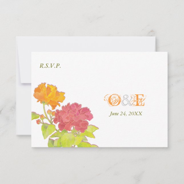 Cartão RSVP de Casamento de Penas Monogramas (Frente)