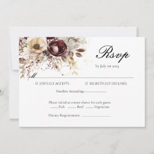 Cartão RSVP de Casamento de Peões Burgundy Elegant