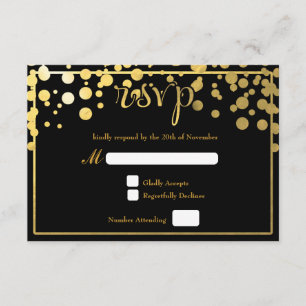 Cartão RSVP de Casamento de Pontos de Foil Gold Co