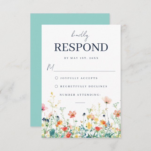 Cartão RSVP de Casamento de Prados Brancos (Frente/Verso)