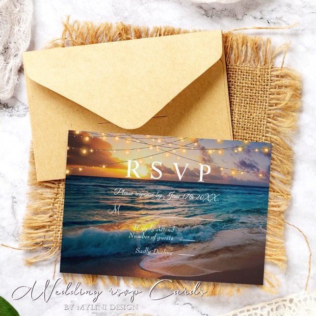 Cartão RSVP de Casamento de Praia Sunset de Verão  (Criador carregado)