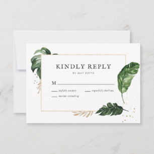 Cartão RSVP de Casamento de Quadro Dourado Glamoro