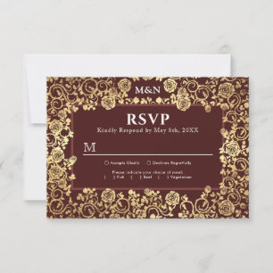 Cartão RSVP de Casamento de Rosa Gold Foil Gold V