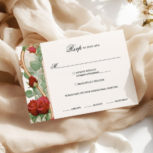 Cartão Rsvp De Casamento De Rosa vermelha Vintage