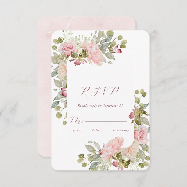 Cartão RSVP de Casamento de Rosas de Aquarela (Frente/Verso)