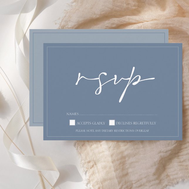 Cartão RSVP de Casamento de Script Azul Simples Du (Criador carregado)
